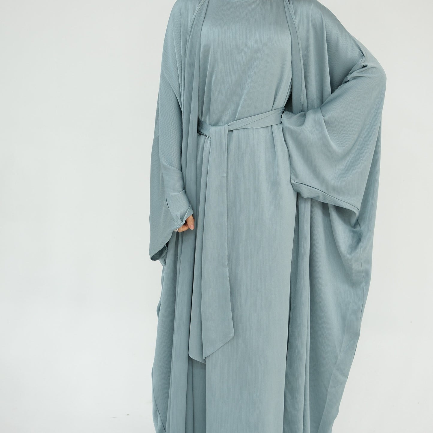 Silky satin 2 piece abaya set