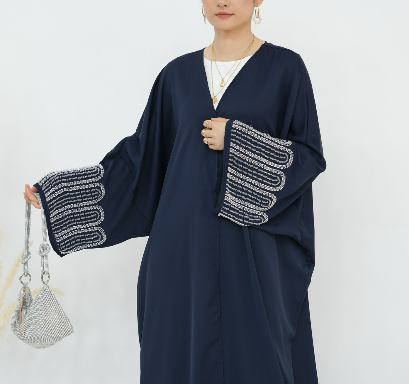 Navy abaya with embellished sleeves