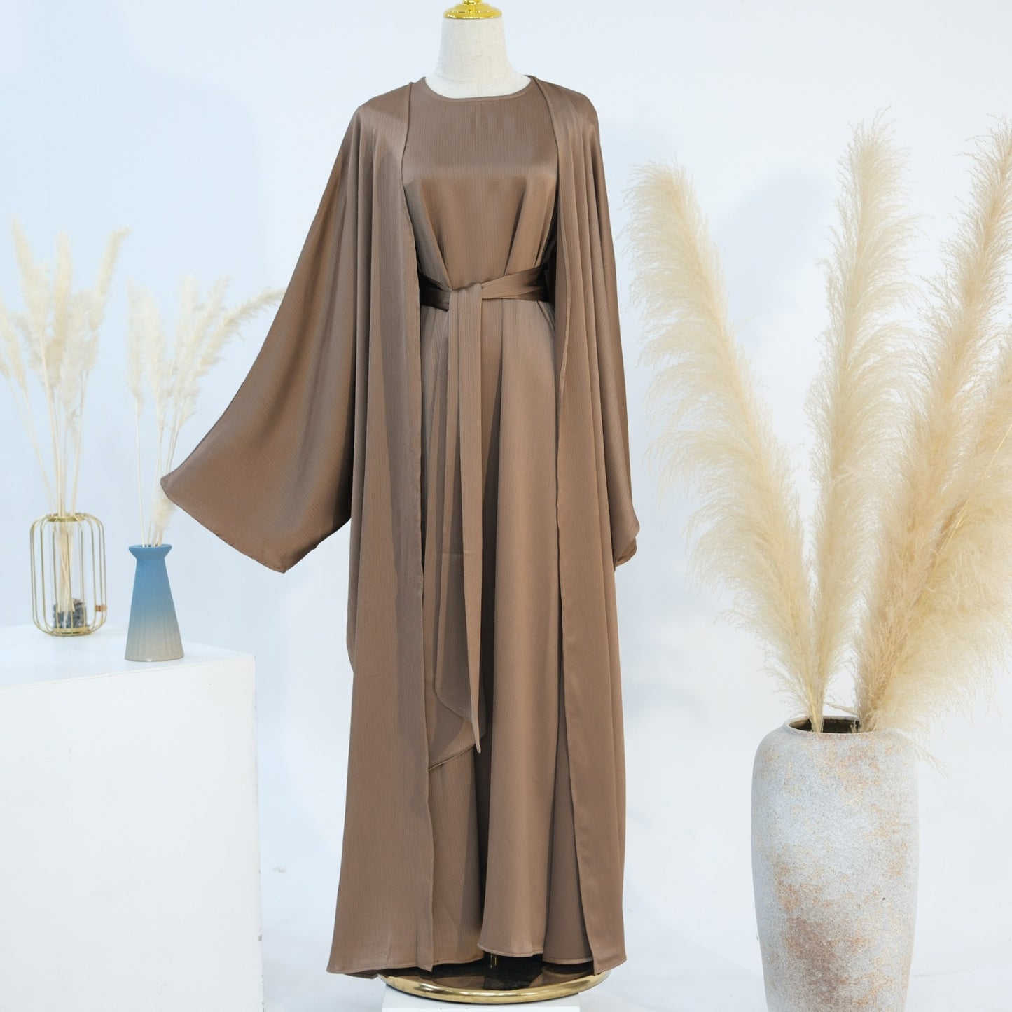 Silky satin 2 piece abaya set