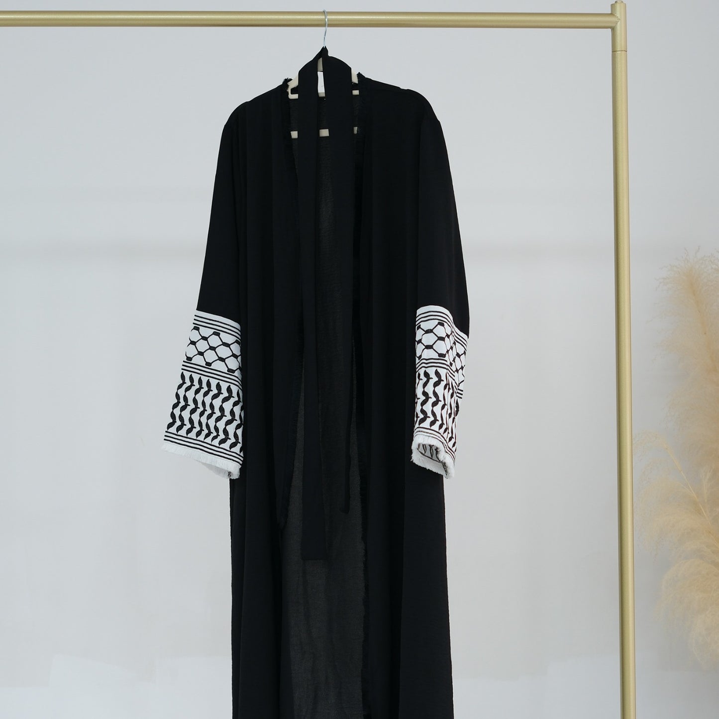 Palestinian kouffiyeh sleeve 2 piece kimono abaya with inner dress