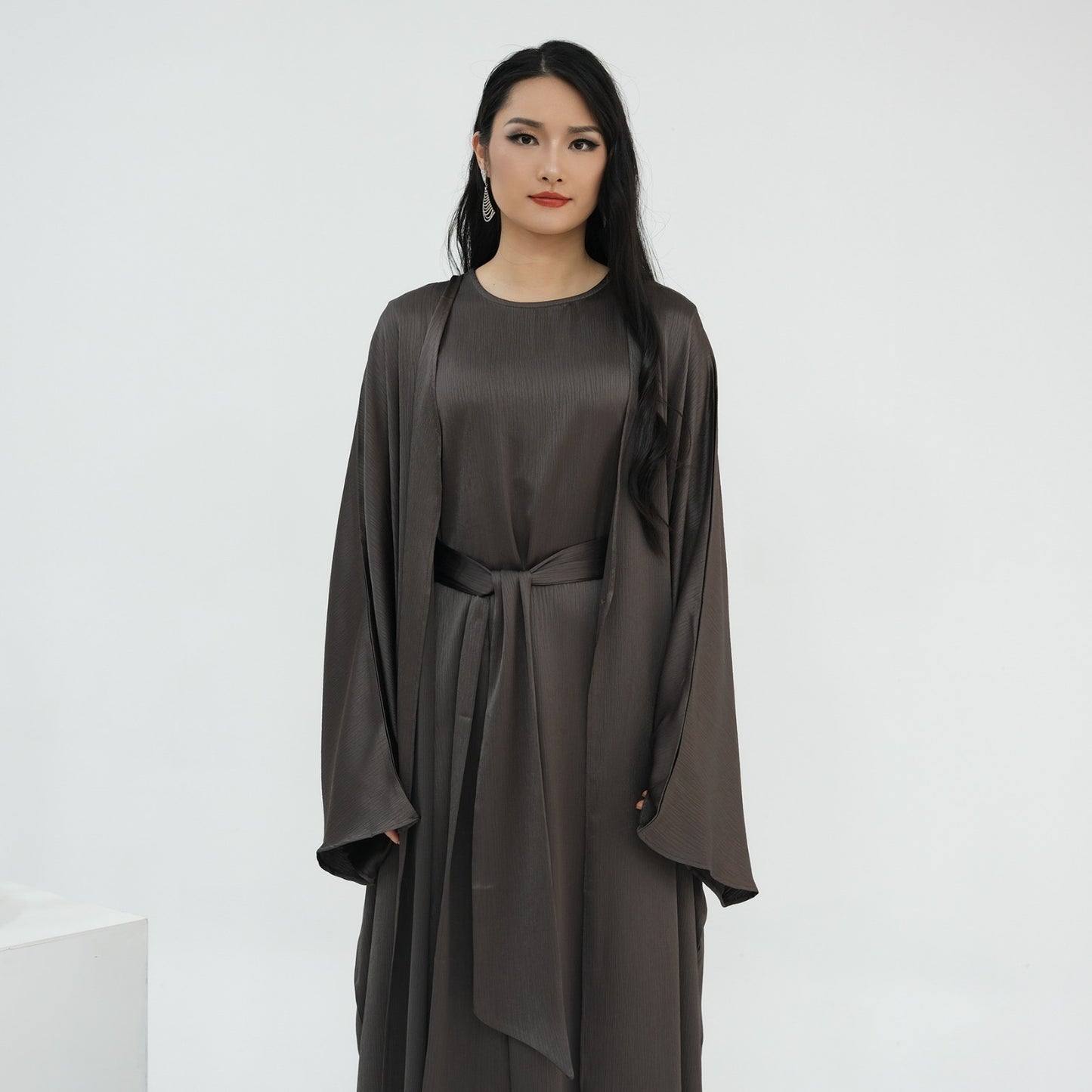 Silky satin 2 piece abaya set