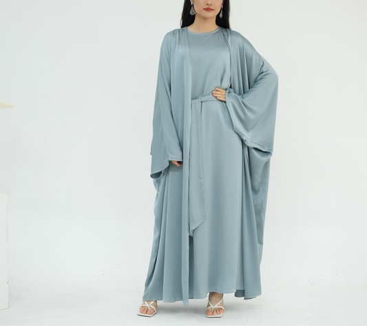 Silky satin 2 piece abaya set