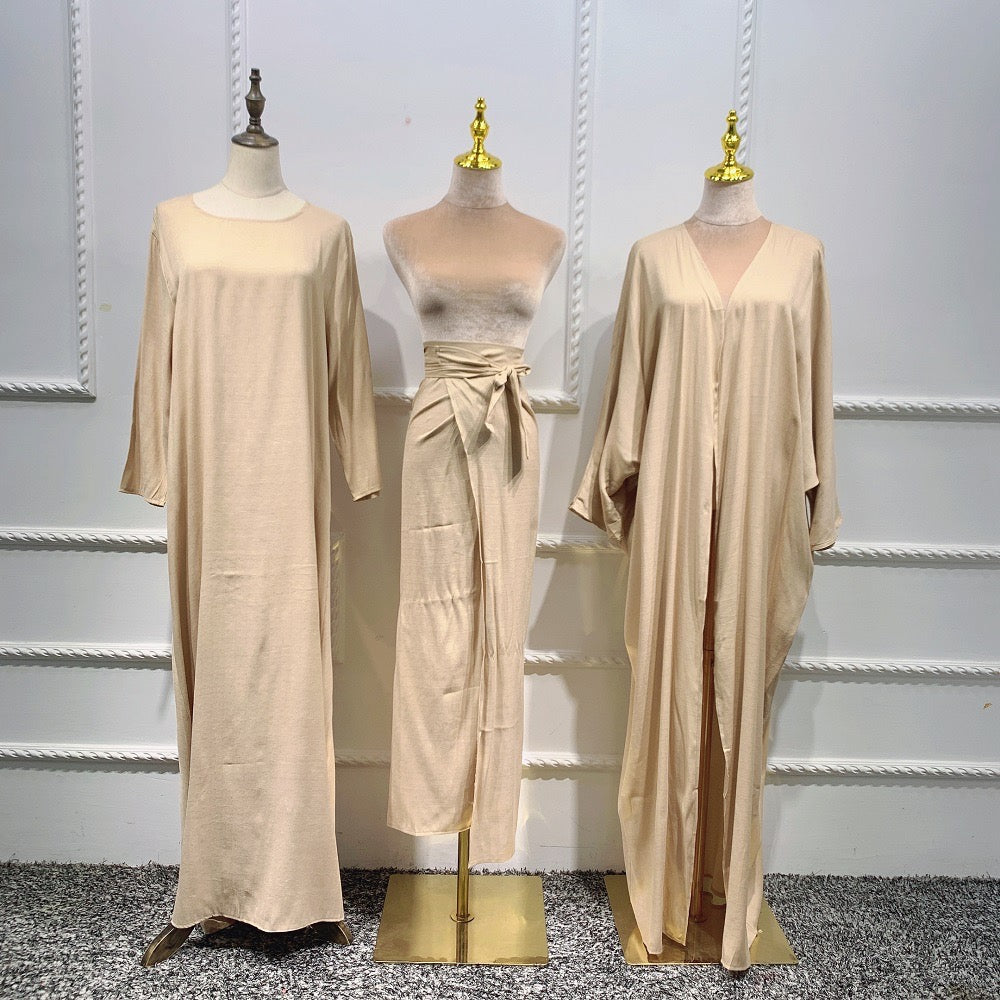 Stylish linen 3 piece abaya set