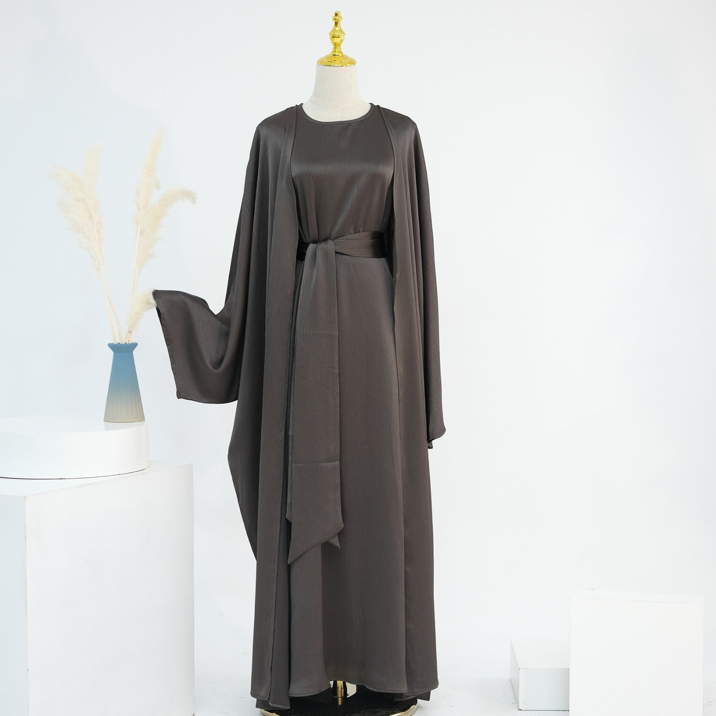 Silky satin 2 piece abaya set