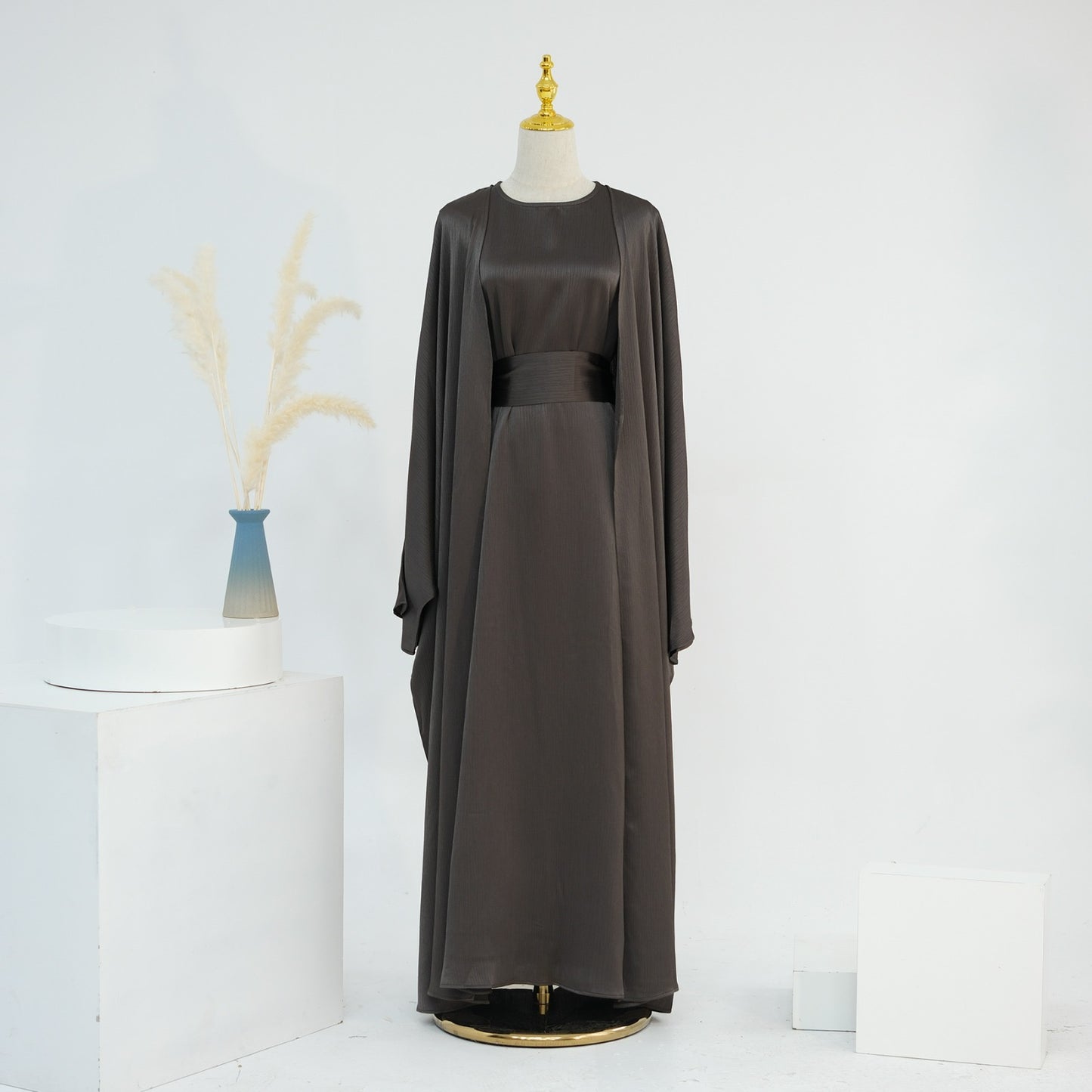 Silky satin 2 piece abaya set